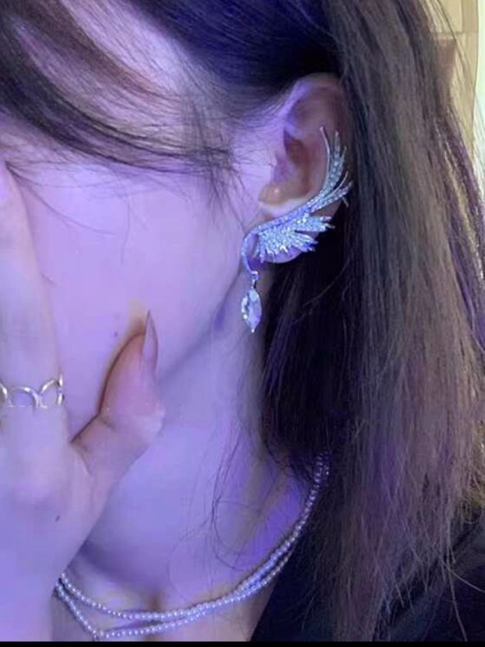 Crystal Wing Ear Cuff Earrings - Silver Sparkle - Picture 3 of 3